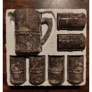 Vintage Hand-Carved Onyx Marble Pitcher and Tumbler Set 